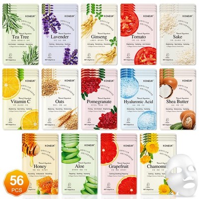 56 Pack Sheet Face Masks Skincare for Women, Hydrating Face Masks Suitable fo...