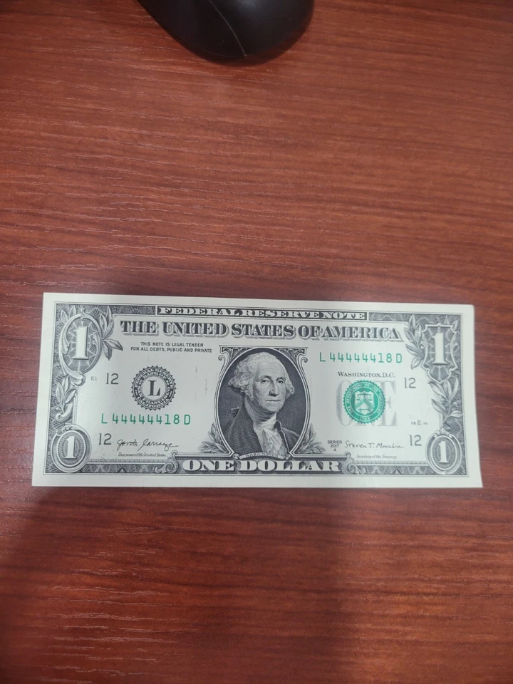 2017A $1 One Dollar Bill Note Fancy Serial Number L44444418D NEAR SOLID 4'S - Image 2 of 4