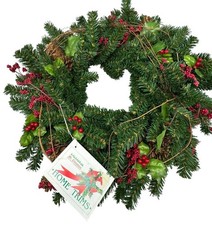 Home trims Mr. Christmas 16" wreath holly berries pink cones green red READ
