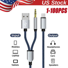 3.5mm Aux Cable with USB A 2-In-1 Charge Fit with iPhone 14 13 12 11 XS XR Lot