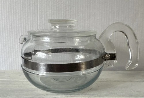 PYREX Flame Ware Glass 8446B 6 Cup Stove Top VTG Coffee Tea Pot Kettle With Lid