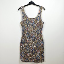 Sequin Mini Dress Multicolour Sleeveless Party Bodycon Evening Size Medium UK 10