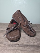 Minnetonka Toddler Brown Leather Flannel Lined Moccasin Size 7