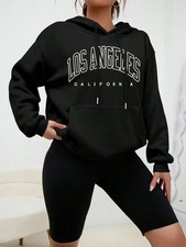 Los Angeles Art Letter Design Women Hoodies American Style Casual Hoody...