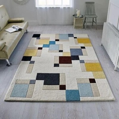 Geometric Abstract Design Hand Tufted New Zealand Wool Without Tariff & duty
