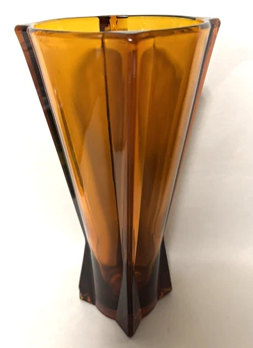 Vintage Anchor Hocking Amber Atomic Starburst MidCentury Modern Rocket Vase ‘61