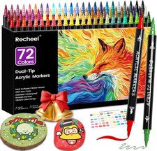 72 Colors Acrylic Paint Markers, Dual Tip 1 Count Pack of 72 , 72 colors