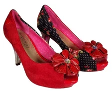 Poetic License Summer Bloom High Heel Pumps Red Suede Women's Size US 7
