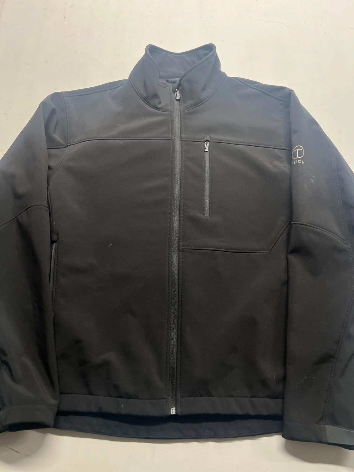 Tumi Tech Softshell Jacket Black Full Zip Mockneck Fleece Lined Mens Sz Large