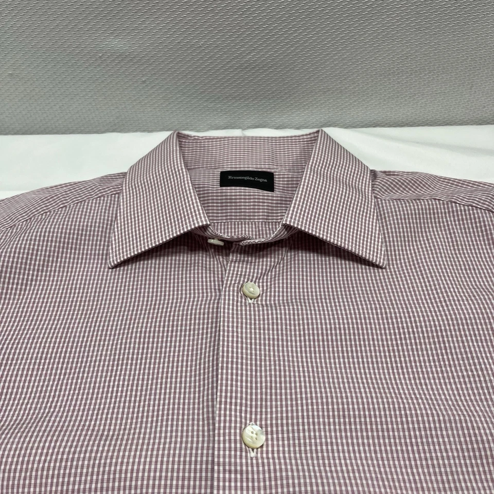 Camisa de vestir Ermenegildo Zegna para hombre 41/16 roja blanca a cuadros abotonada diseñador Foto 2 de 4