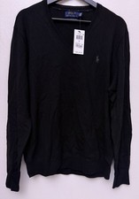 Brand New Polo Ralph Lauren Washable Merino Wool V-Neck Black Sweater Size Large