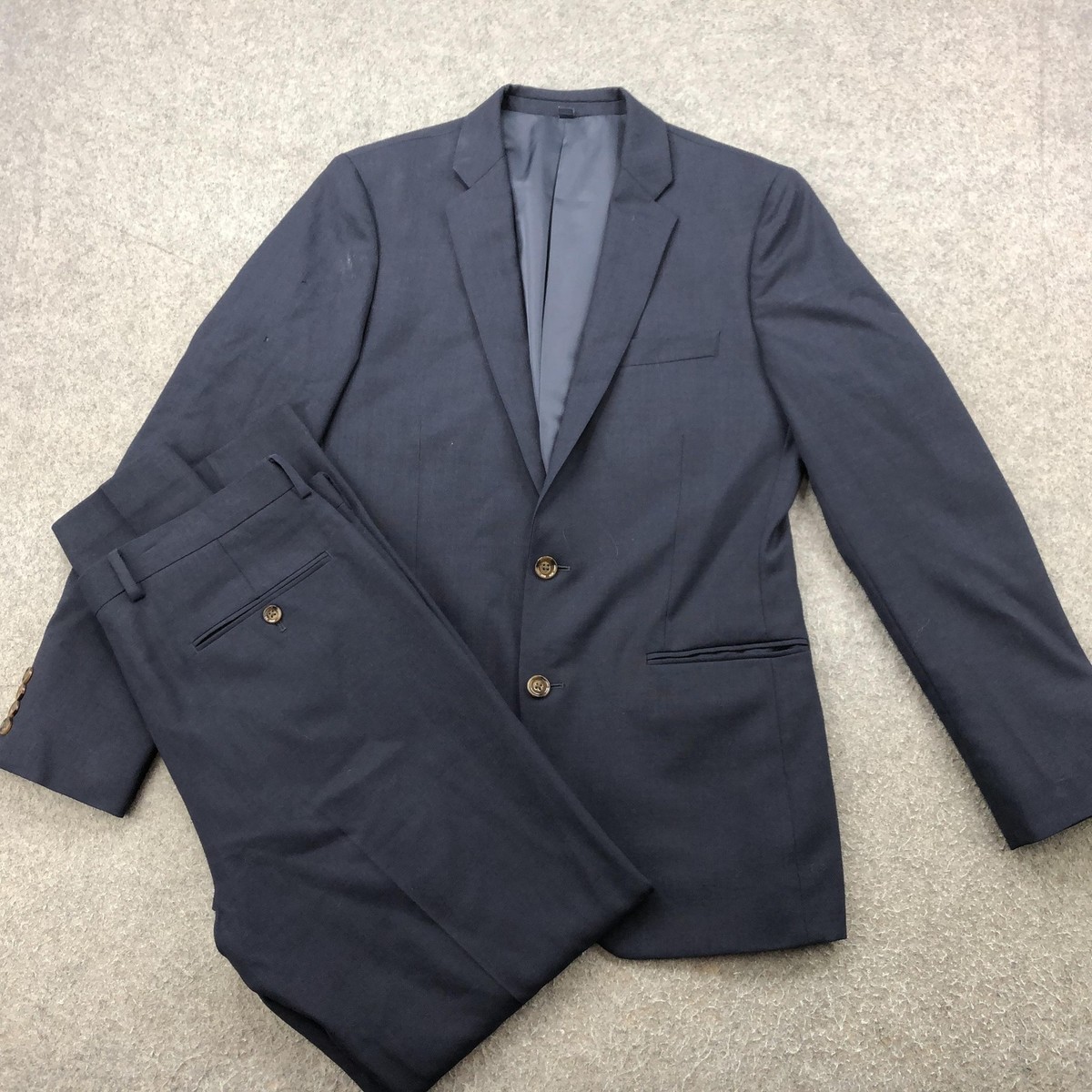 J Crew Suit Mens 38R Navy Blue Wool Piece Slim Fit Blazer Pants