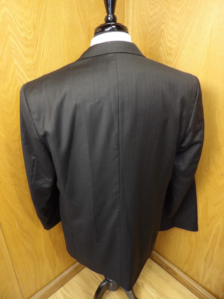 Traje de hombre Perry Ellis 44L 38 x 30 marrón oscuro a rayas 100 % lana T-#102 Foto 2 de 4