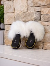New Women's White Fluffy Fur Slides Sandals Slippers