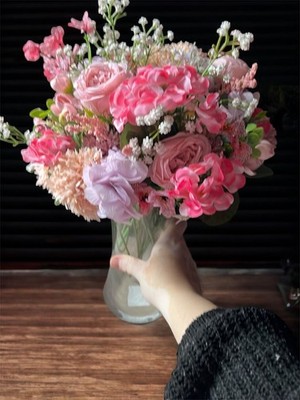 Custom Order Artificial Flower Arrangement In Glass Vase