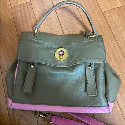Yves Saint Laurent Muse Two Bag Farbe Pink Khaki Classic Leather USED JAPAN