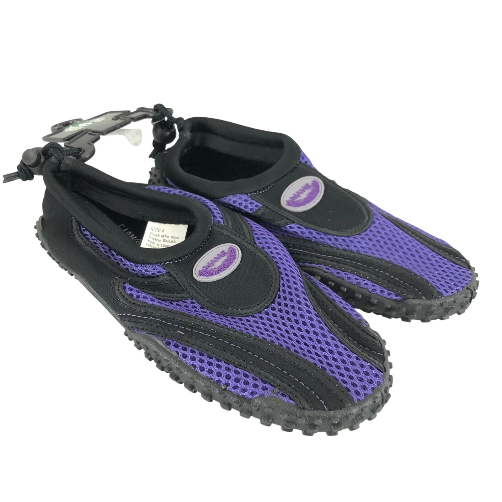 Easy USA Womens Water Shoes Slip On Mesh Drawstring Purple Black Size 6