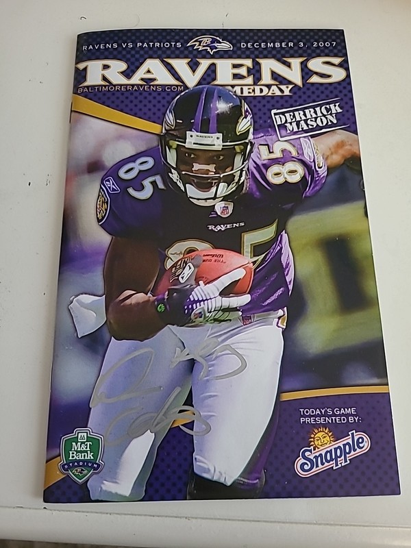 12/3/07 RAVENS PROGRAM SIGNED DERRICK MASON  COVER Vs  New England Patriots