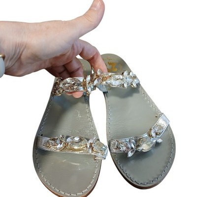 Vero Cuoio Italian Jeweled Sandal Size 38 US 7.5 Silver Large Jewels Mule Flats 
