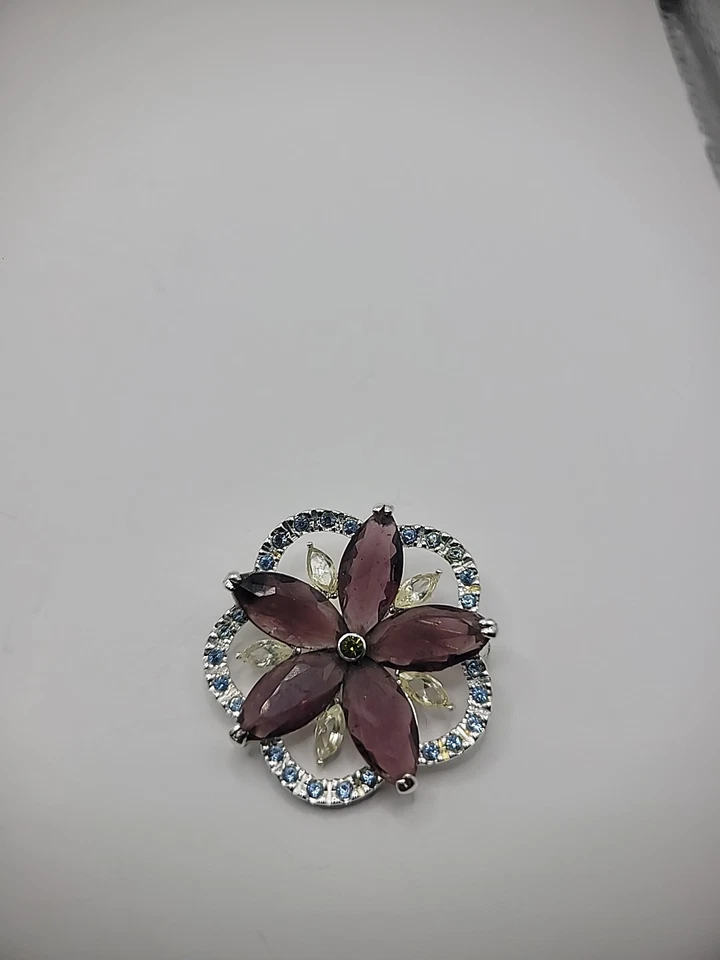 Vintage Monet Brooch Pin Flower Purple Blue White Crystals Jewelry Costume - Image 4 of 4