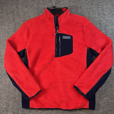 Vineyard Vines Mens Stillwater High-Pile Sherpa Fleece 1/2 Zip Red Sz M NEW