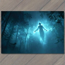 Art Print Glowing Spirit Forest Hovering Ghost Woman Blue Light Haunting Mysteri