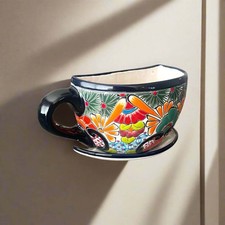 Talavera Coffee Cup Planter | Hand-Painted Mexican Wall Pot