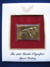 1980 Winter Olympics Speed Skating FDC Replica Gold Golden Cover Stamp