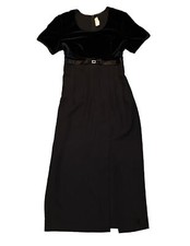 Erica Vintage 90’s Women’s Long Black Evening Dress W/ Slit & Shoulder Pads LG