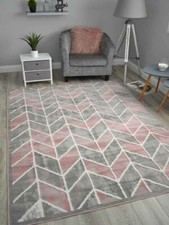 Blush Pink Abstract Herringbone Non Shed Area Rug Hallway Living Room Soft Thin