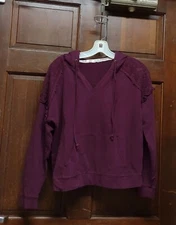 Jolt Burgundy Red Pullover Hoodie Lace & Ruffle Accent On Shoulders Size L