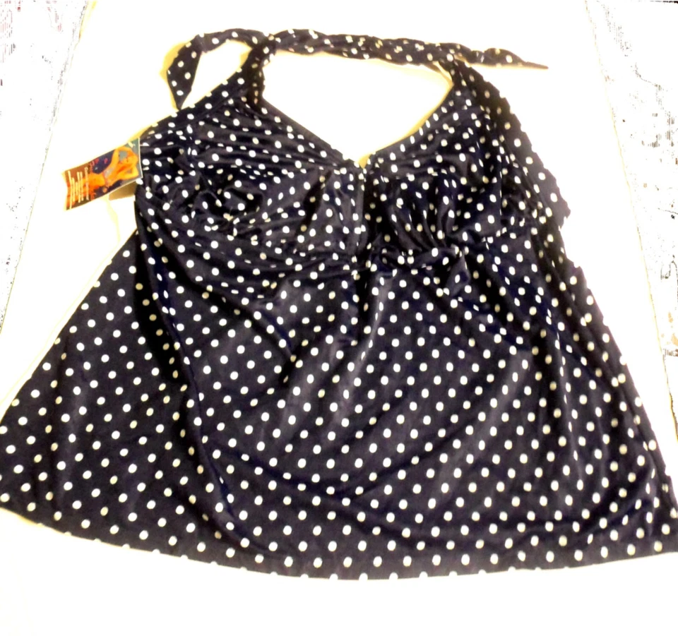 Camiseta Tankini Fresh Peaches Azul Marino Lunares con Parte Inferior Boyshort Talla XXL Top Foto 2 de 4