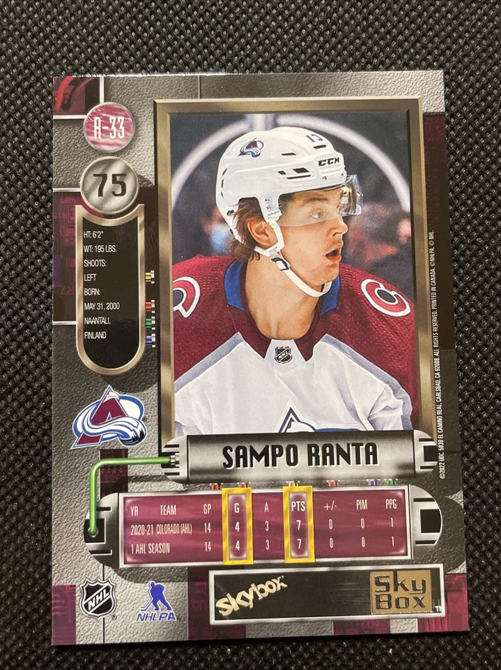 2021-22 Skybox Metal Universe Hockey Sampo Ranta Retro Rookies 1997-98 R-33 - Image 2 of 2
