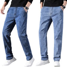 Men Stretch Denim Pants Trousers Jeans Bottoms Straight Leg Slim Fit Casual