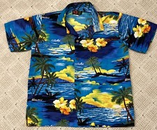 Paradise Aloha Hawaii Sunset Palm Trees Hawaiian Shirt Boys Medium 12-14
