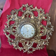 SYROCO MID CENTURY 8 DAY GOLD WALL CLOCK VINTAGE 19" Made in the USA