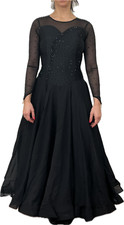 Dance Shopper's Crystallized Ballroom Dress/ Black / Long Sleeves Size 2