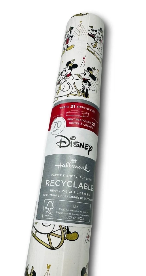 Hallmark Wrapping Paper Christmas Mickey Minnie Mouse White 70 sq ft Jumbo Roll - Image 2 of 2