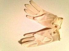 Vintage Women's New Off-White Stretch Nylon Blend Pearl Button Wrist Gloves Med