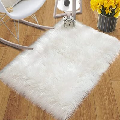 Faux Sheepskin Shag Fur Rug Washable Area Rugs for 2X3 FT Rectangle White
