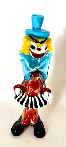 Murano Venetian Art Glass Handblown Clown Splatter with Accordian 9.75" Tall