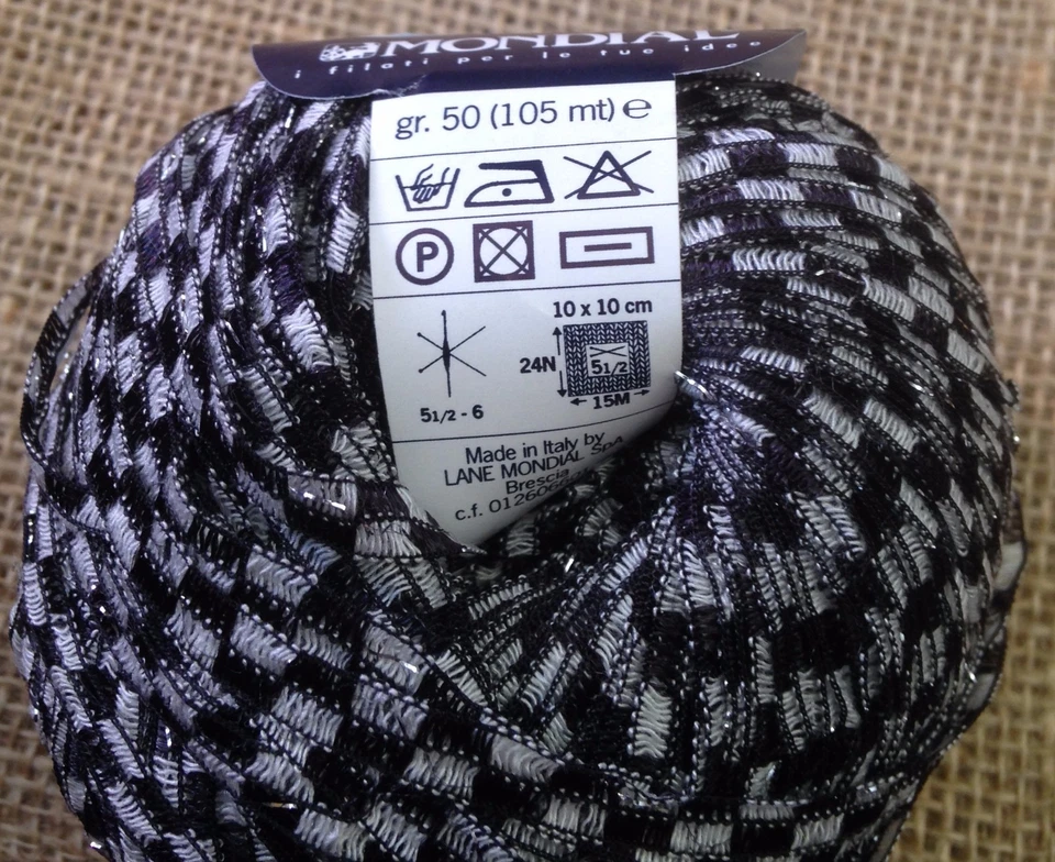 Hilo de cinta One Skein IL COTONE SHARM 50 gr 105 m negro blanco plata hecho en Italia Foto 4 de 4