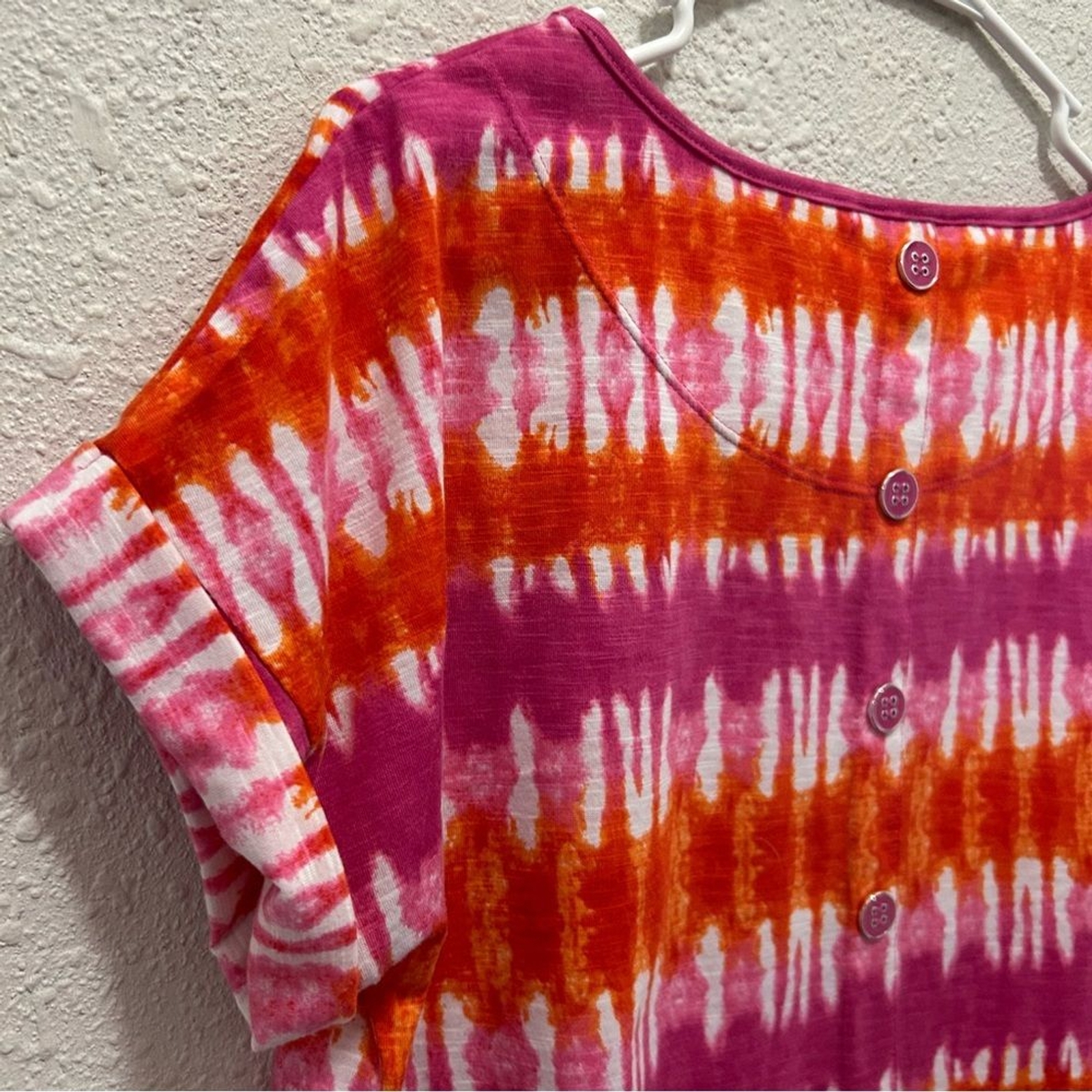 Multiples Orange and Magenta Button Back Detail T… - image 6