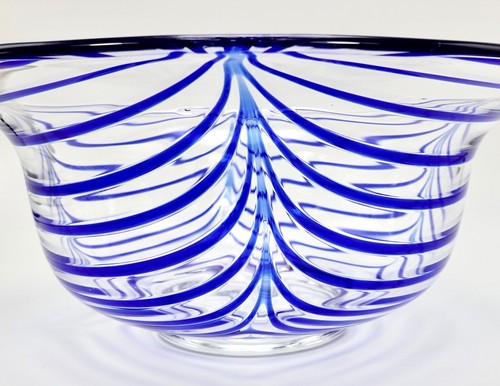 Art Glass Bowl Vintage MMA Clear with Blue Swirl Portugal 10 inch - Picture 6 of 16