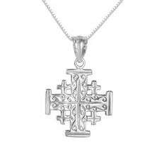 Sterling Silver JERUSALEM CROSS Pendant / Charm, Made in USA, Italian Box Chain