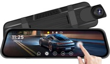 CAMECHO Touch Screen Rearview Mirror Dash Cam 9.66in 1080P Dual Front and Rear