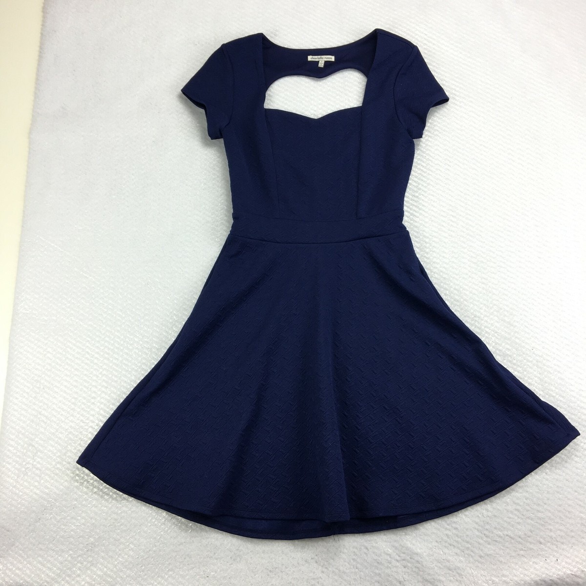 Charlotte Russe Womens Blue Short Sleeves Key Hole Fit & Flare Dress Size S