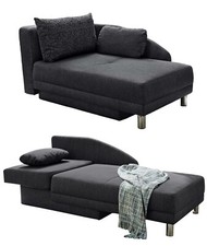 Récamiere-Schlafsofa Federkern Couch Liege Gästebett mit Bettkasten in Anthrazit