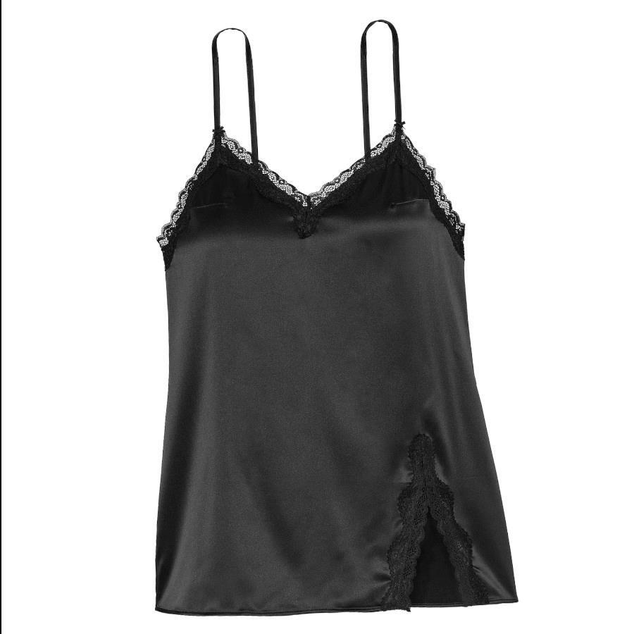 Victoria's Secret Tease Satin Lace Trim Mini Slip Gown L *Black* NEW! | eBay