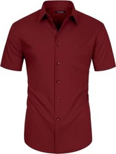 Men's Button Down Short Sleeve Dress Shirt Size Large Wine